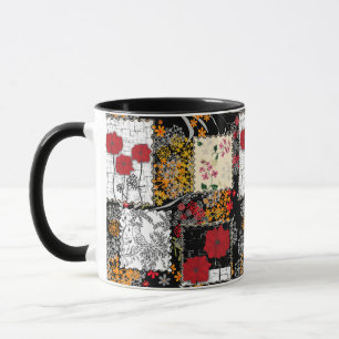 Mug Seamless retro vintage patchwork quilting poppies