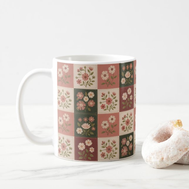 Mug Seamless Rustic Floral Patchwork (Avec donut)