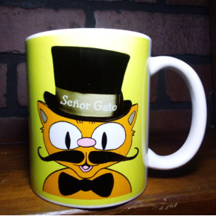 Mug Señor Gato Cartographie Mustache Chat Top Chapeau 