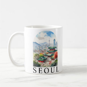 Mug Séoul, Corée du Sud Aquarelle Voyage Art
