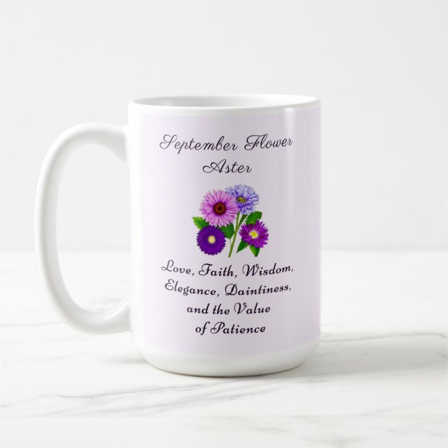 Mug Septembre Mois de naissance Aster personnalisé (Gauche)