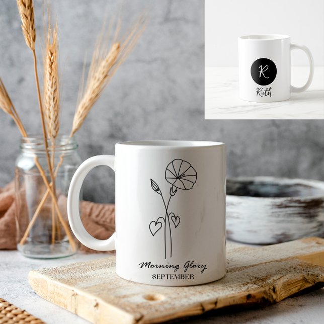 Mug Septembre Mois de naissance Monogramme de fleurs (Créateur téléchargé)