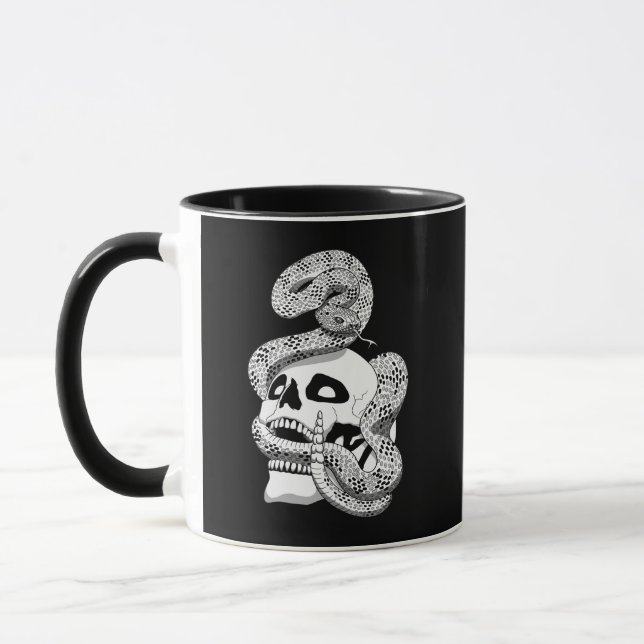 Mug Serpent noir et blanc gothique et crâne art foncé (Gauche)