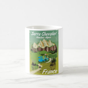 Mug Serre Chevalier, affiche de voyage de ski en Franc