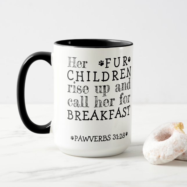 Mug Ses Quatre Enfants Montent Pawverbs 31:28 Canvas (Avec donut)