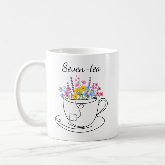 Mug Seven-Tea 70th Birthday Whimsical Fun Floral   (Gauche)