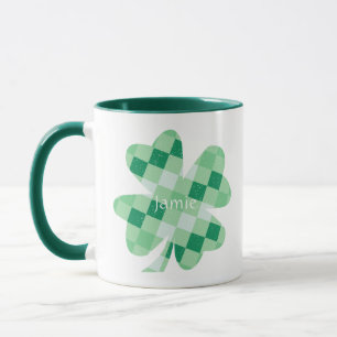 Mug Shamrock irlandais Clover Green Checks Nom Monogra