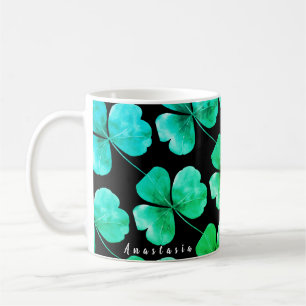 Mug Shamrock irlandais Vert bleu aquarelle Nom personn