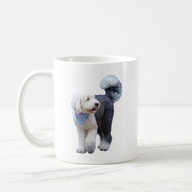 Mug Sheepadoodle avec écharpe à carreaux bleus (Gauche)
