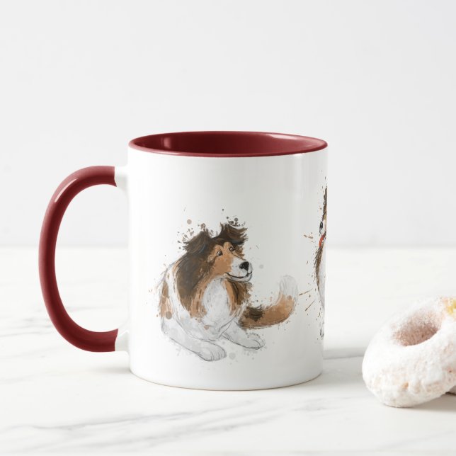 Mug Sheldon the Sheltie Trois Poses (Avec donut)