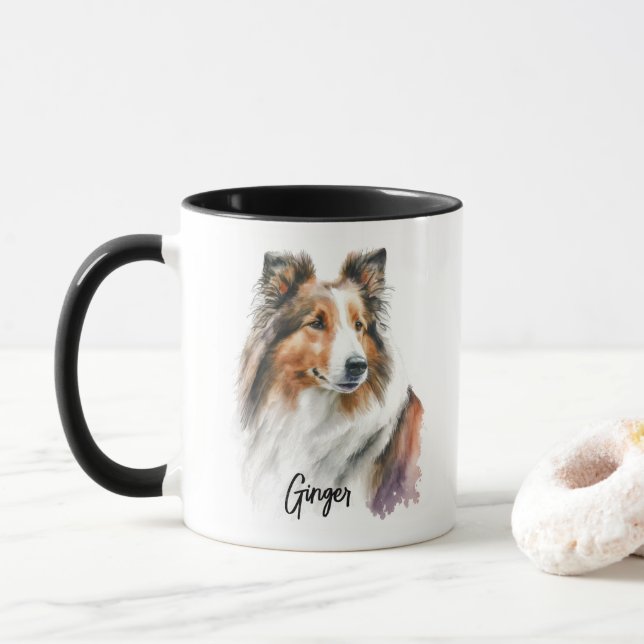 Mug Sheltie Chien race Personnalisée (Avec donut)