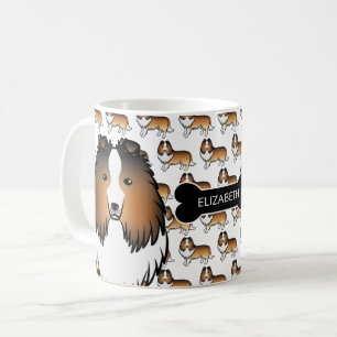 Mug Sheltie de dessin animé sable avec os de chien et