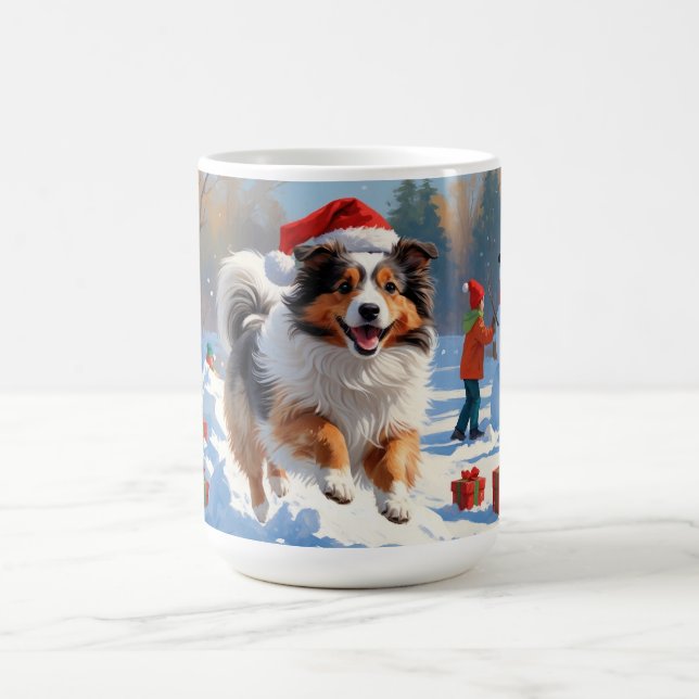 Mug Shetland Sheepdog Courir La Neige Avec Le Casquett (Centre)