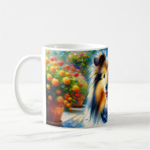 Mug Shetland Sheepdog dans Cottage Garden Scène