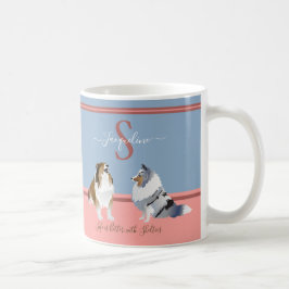 Mug Shetland Sheepdogs, Abris, sur bleu & rose