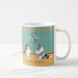Mug Shetland Sheepdogs, Abris, sur vert et jaune