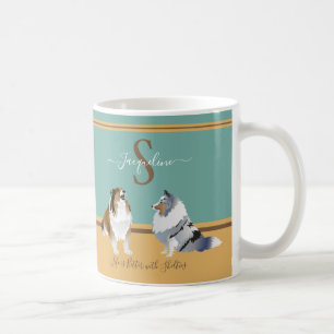 Mug Shetland Sheepdogs, Abris, sur vert et jaune