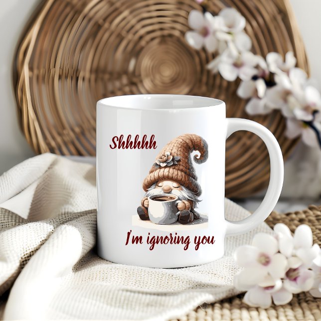 Mug "Shhhh...Je t'ignore" Mignonne Aquarelle Gnome (Shhh, I'm ignoring you gnome coffee mug)