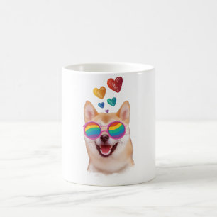 Mug Shiba Inu Chien avec Coeurs Saint Valentin