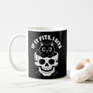 Mug Si ça rentre, je m'assois Chat noir Crâne Minimali