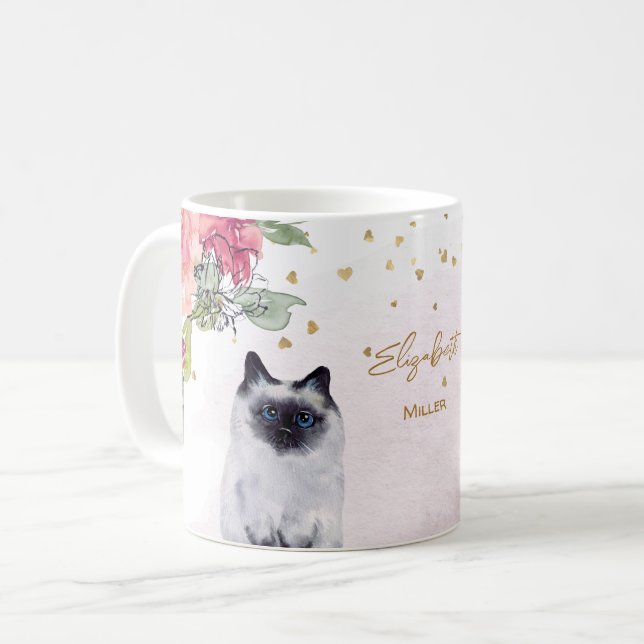 Mug Siamese Cat Illustration Gold Parties scintillant  (Devant gauche)