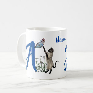 Mug Siamese Papillon de chat Monogramme initial A Votr