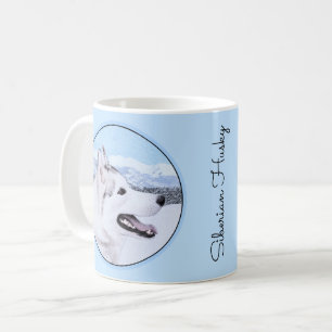 Mug Sibérie Husky (argent et blanc) Peinture Chien Art