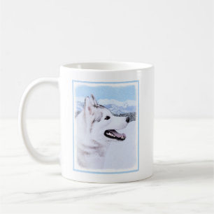 Mug Sibérie Husky (argent et blanc) Peinture Chien Art