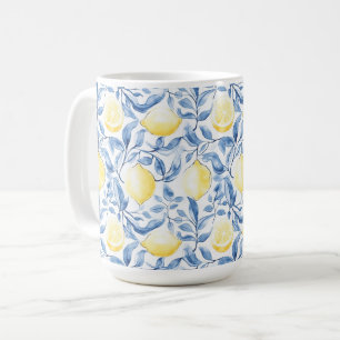 Mug Sicile Italien Rustique Feuilles Bleues Citrons 