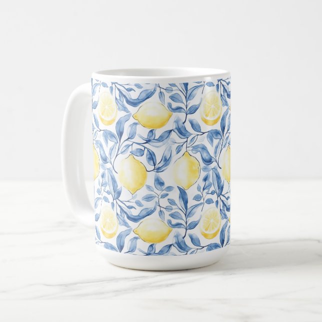 Mug Sicily Italian Rustic Blue Leaves Lemons  (Devant gauche)