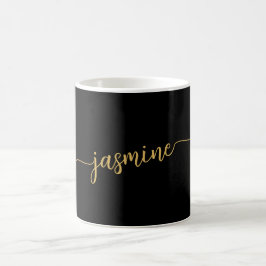 Mug Signature de nom de monogramme noir et or élégant