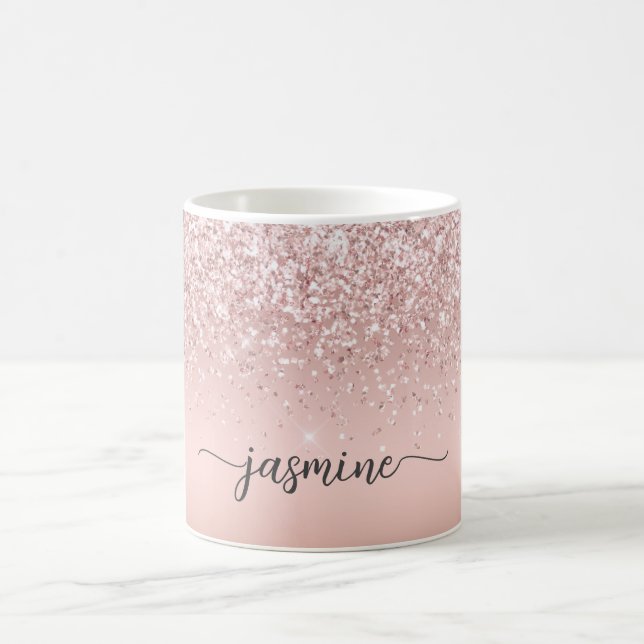 Mug Signature de nom de monogramme scintillant or rose (Centre)