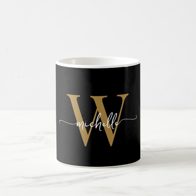 Mug Signature de nom de script de monogramme noir or é (Centre)