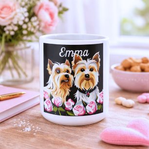 Mug Signature des yorkies et des roses roses roses