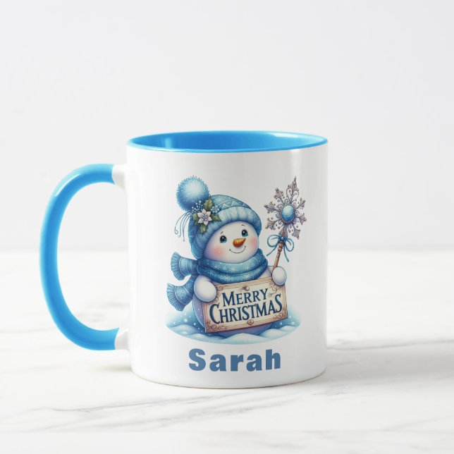 Mug SIGNE DE Noël Joyeux Snowman Bleu (Gauche)