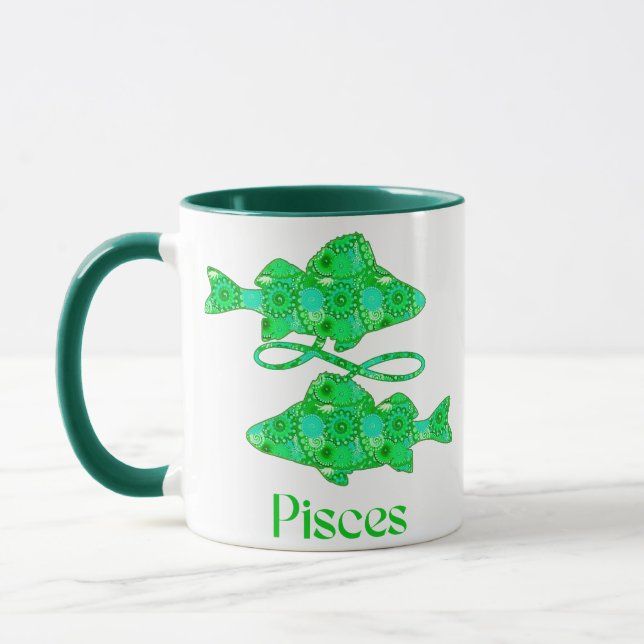 Mug Signe Zodiac pour Poissons en Vert de mer (Gauche)