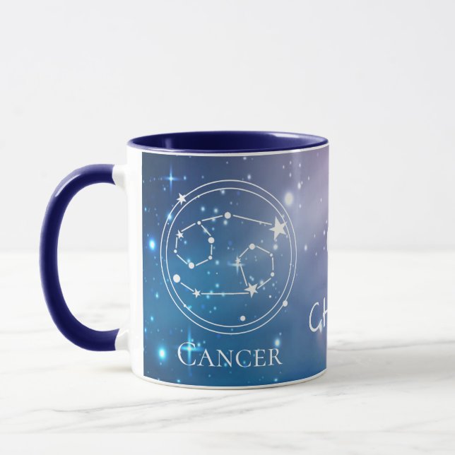 Mug SIGNE Zodiaque CANCER Purple Nom bleu Monogramme (Gauche)