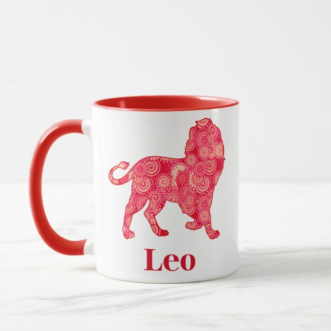 Mug Signe zodiaque pour Leo dans un Motif rouge fracta (Gauche)