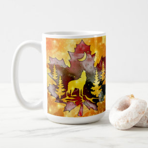 Mug Silhouette Colorée Wolf Avec Ciel De Nuit Design