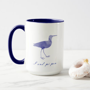 Mug Silhouette de Bécasseau à l'aquarelle Bleu Marine