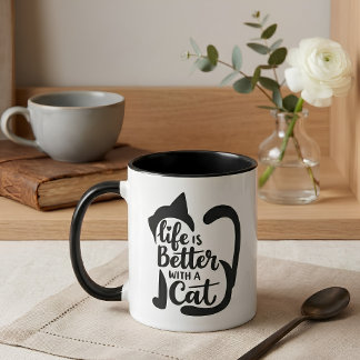 Mug Silhouette de chat mignon La vie est meilleure ave