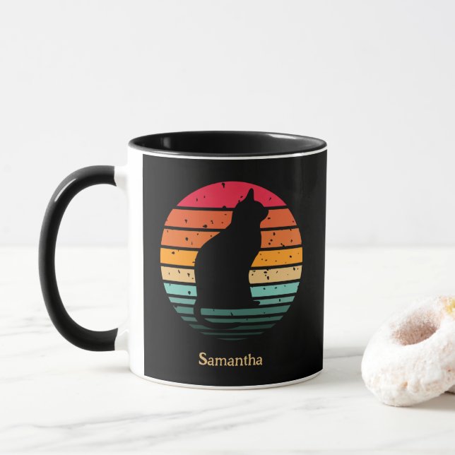 Mug Silhouette de chat noir sur arc-en-ciel détendu (Avec donut)