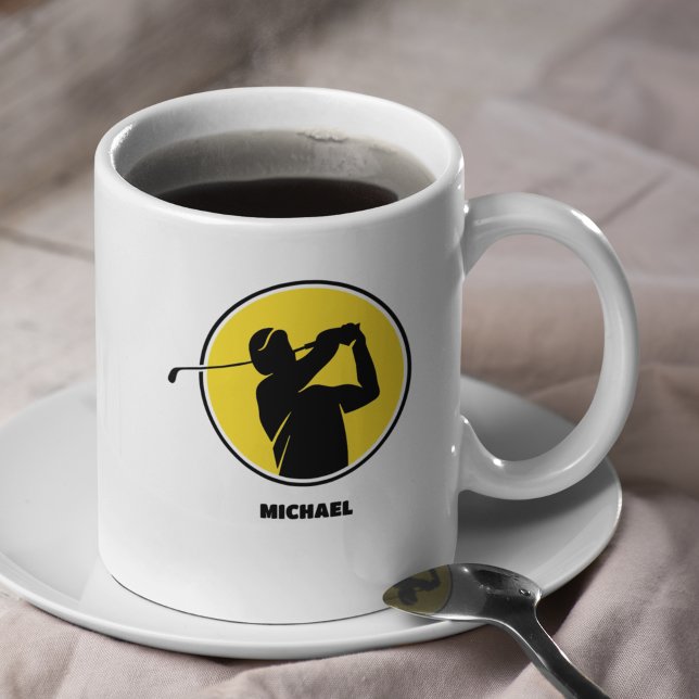 Mug Silhouette de golf des Mens Jaunes (Créateur téléchargé)