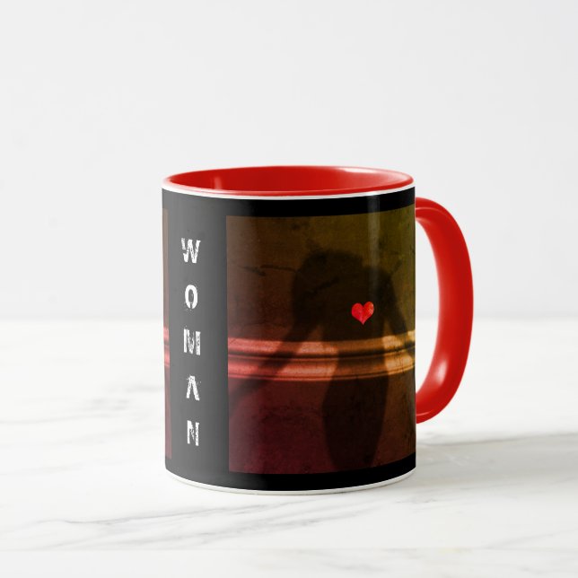 Mug Silhouette de la femme, Coeur des fleurs et amour (Devant droit)