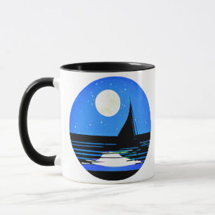 Mug Silhouette de voilier contre ciel nocturne