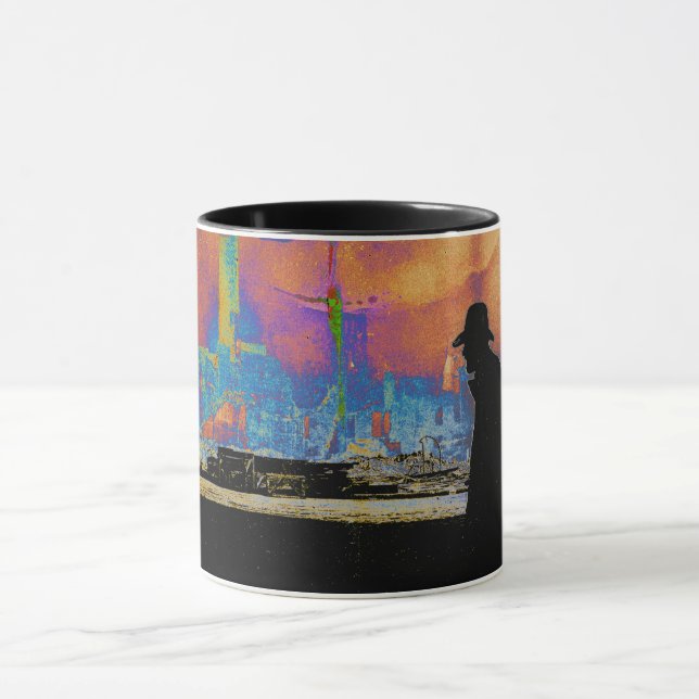 MUG SILHOUETTE HOMME MARCHANT À TRAVERS L'ART DES RUIN (Centre)