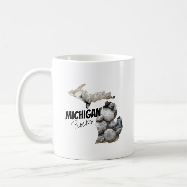 Mug Silhouette Michigan Remplie De Pierres Petoskey (Gauche)