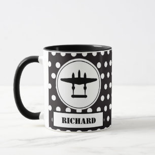 Mug Silhouette P-38 en cercle blanc sur noir