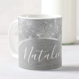 Mug Silver Glitter Glam Bling Personalized