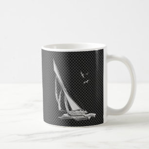 Mug Silver Sailboat on Carbon Fiber Decor